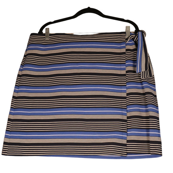 NEW Loft Mini Wrap Skirt Womens XL Blue Stripe Knit Career Casual Stretch $69 - Picture 1 of 8